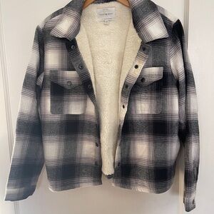 Lucky Brand Black and White Plaid Sherpa Lined Jacket